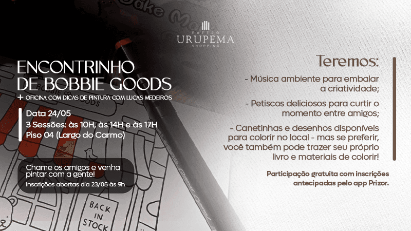 Ilustração do evento: Patteo Urupema Shopping promove encontro gratuito de Bobbie Goods com oficina de pintura