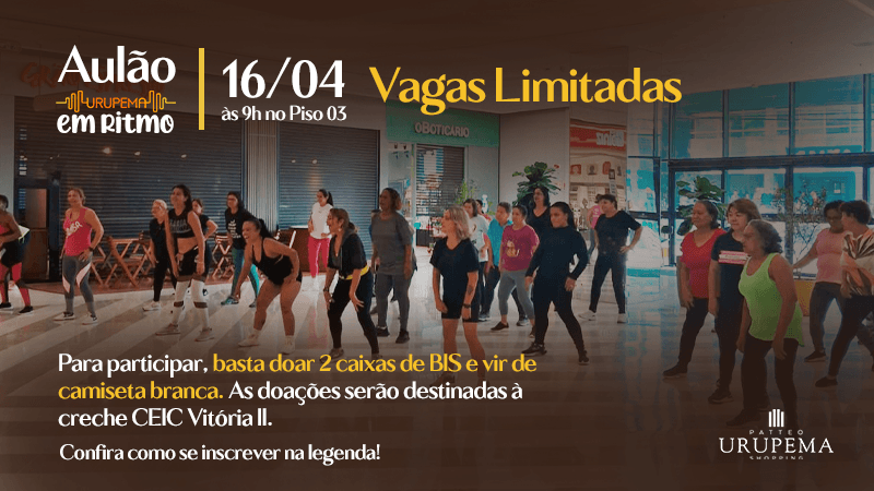 Ilustração do evento: “Aulão” de dança no Patteo Urupema Shopping arrecada chocolate para creche