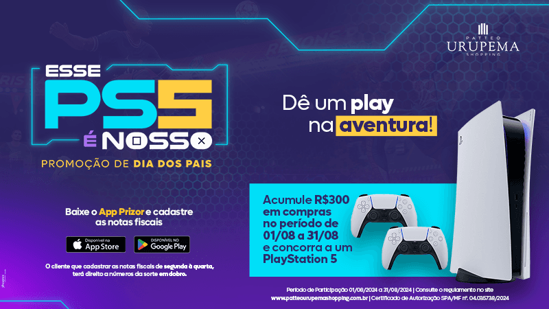 foto da Patteo Urupema Shopping vai sortear PlayStation 5 na promoção de Dia dos Pais