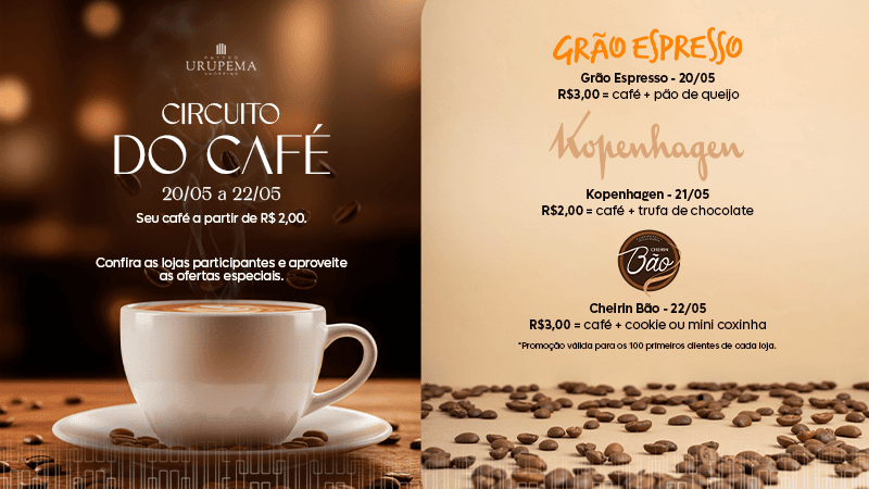 Ilustração do evento: Patteo Urupema Shopping promove Circuito do Café com ofertas exclusivas